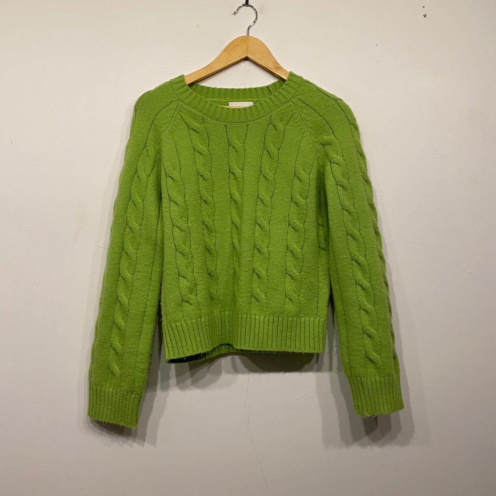 Callahan Knitwear Lime Green Cable Knit Crewneck Sweater Women Medium